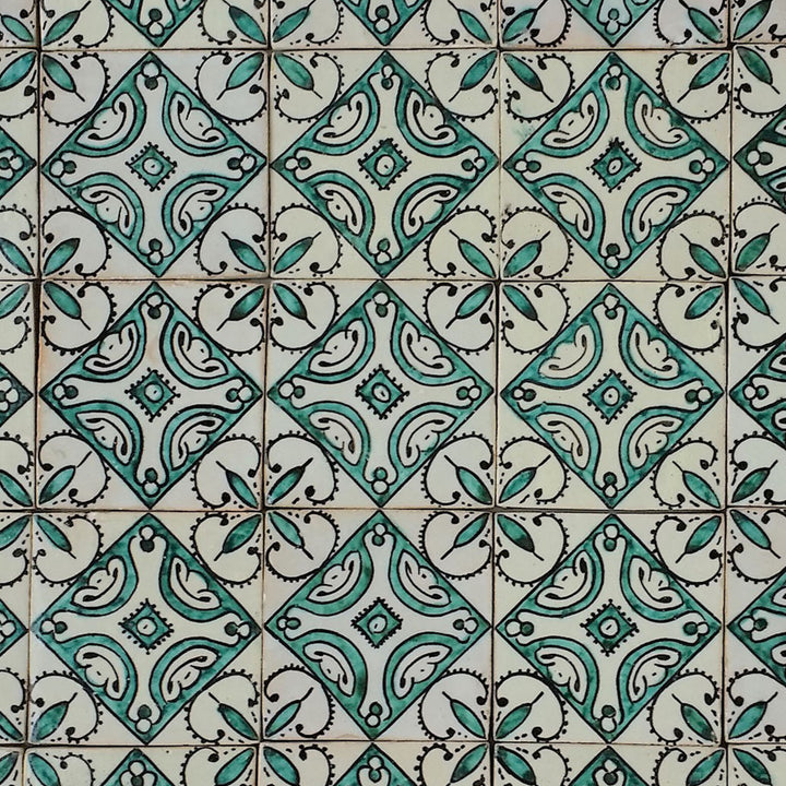 Carreau peint à la main Ebru Vert