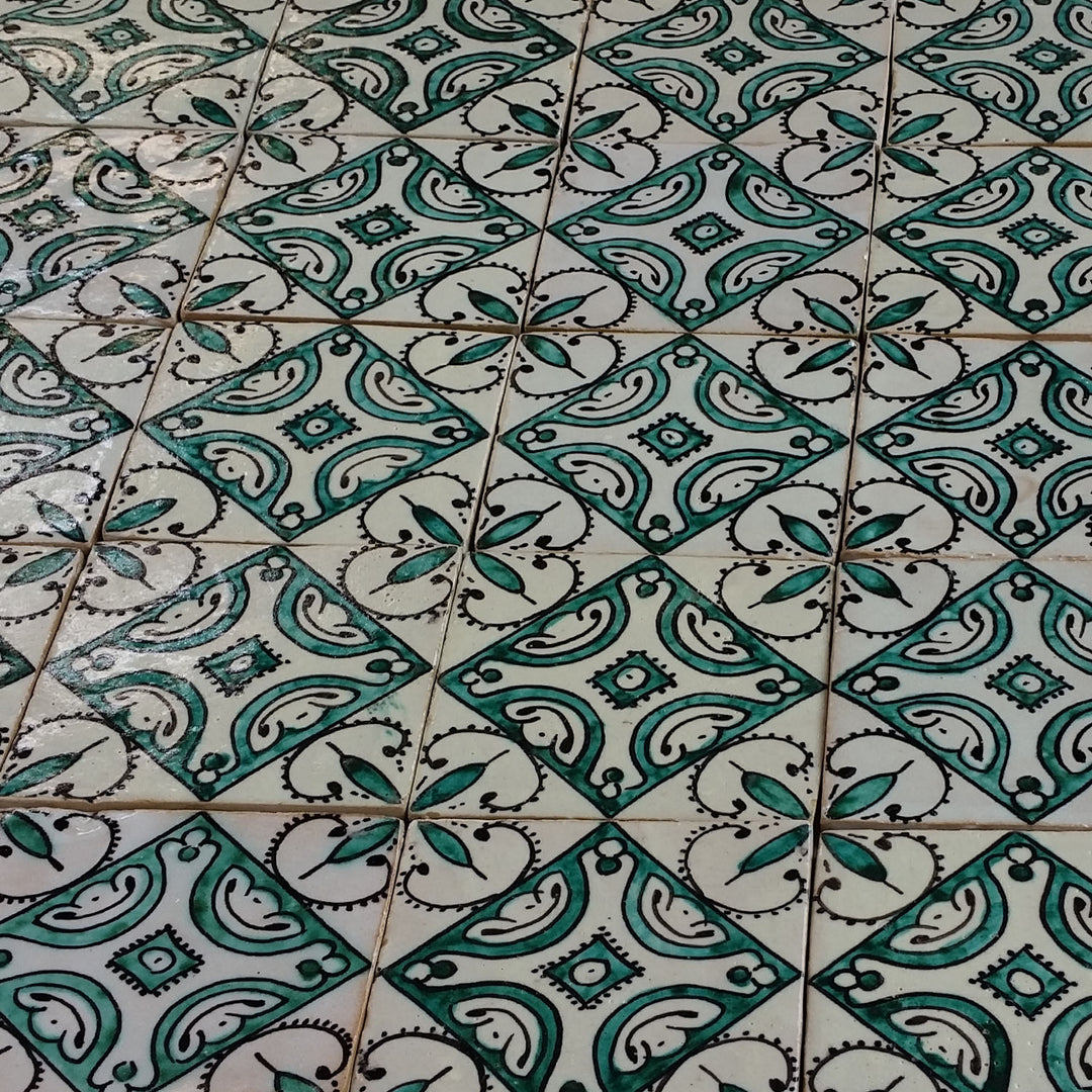 Carreau peint à la main Ebru Vert