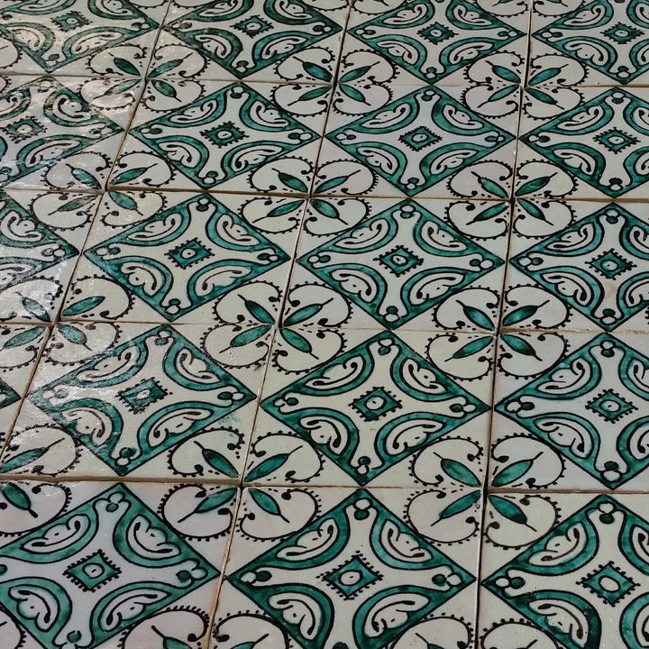 Carreau peint à la main Ebru Vert