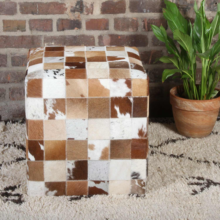 Pouf en patchwork de fourrure Jaspal