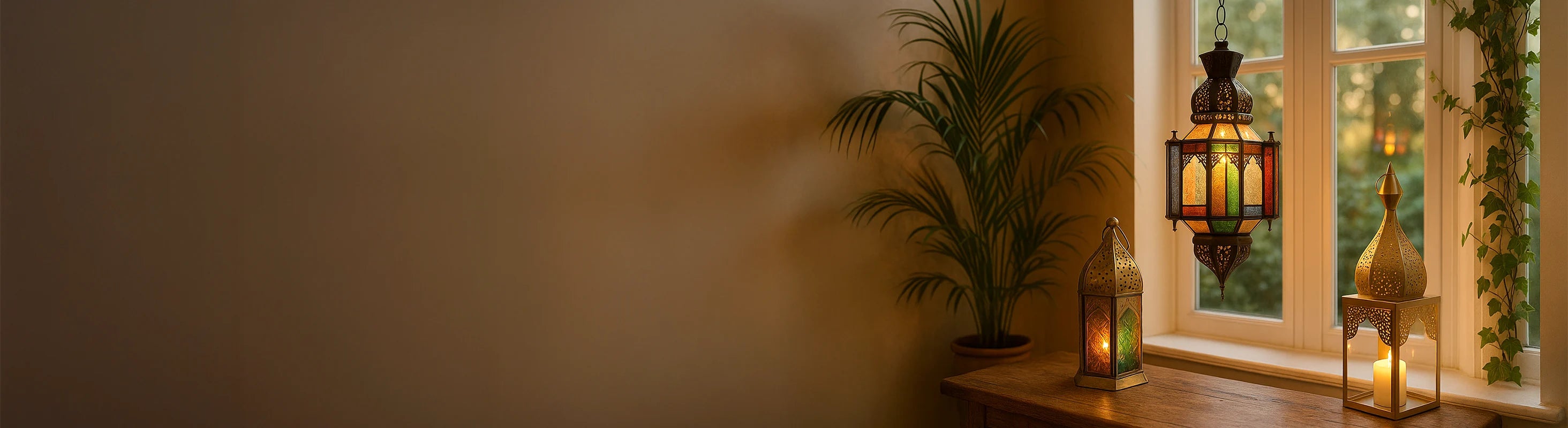 Lanterne en verre – Orientalische Glas-Laternen aus Metall und Glas auf Fensterbank – handgefertigte Beleuchtung mit Kerzenlicht.