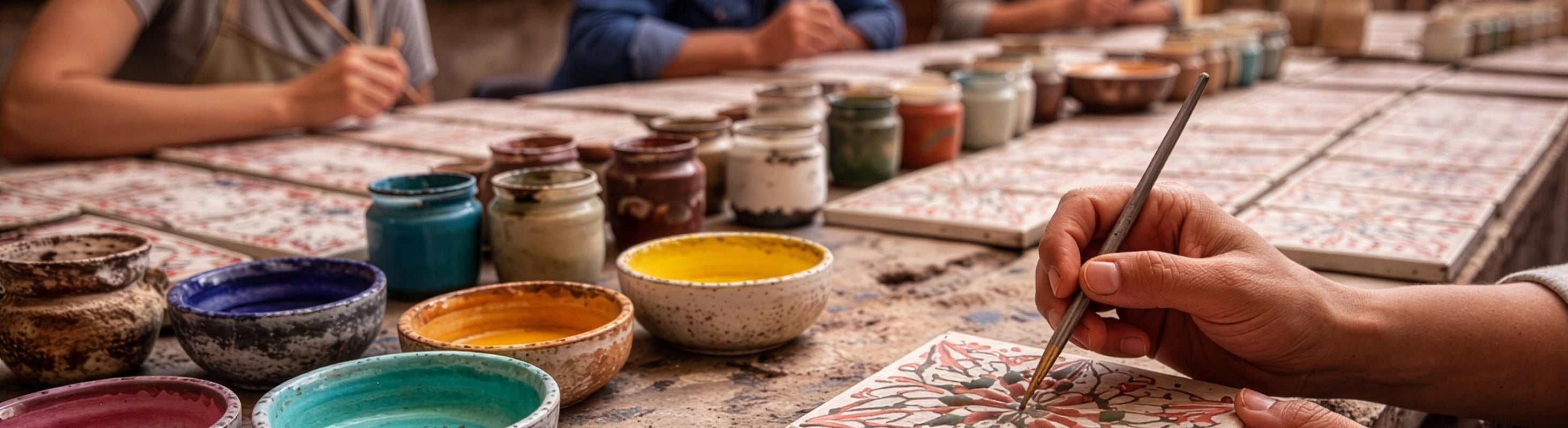 Carreaux peints à la main – Atelier traditionnel au Maroc peignant à la main des carreaux de céramique peints à la main