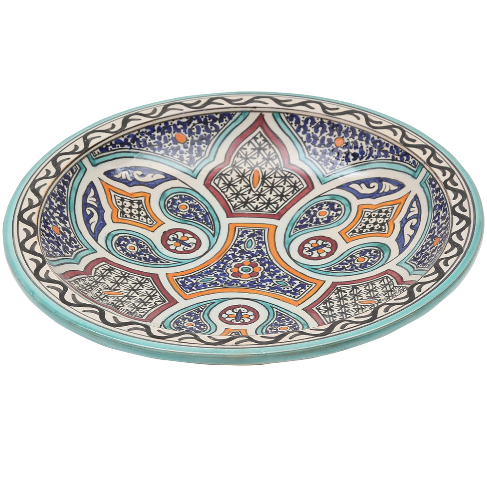 Bol en céramique marocain peint à la main, orné de motifs floraux et géométriques
