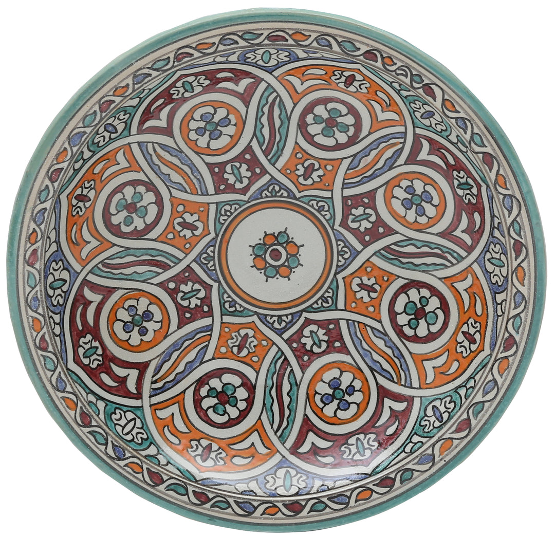 Bol en céramique marocain de Fès, orné d'un motif tressé coloré, Ø 35 cm