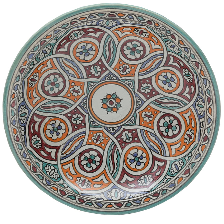 Bol en céramique marocain de Fès, orné d'un motif tressé coloré, Ø 35 cm