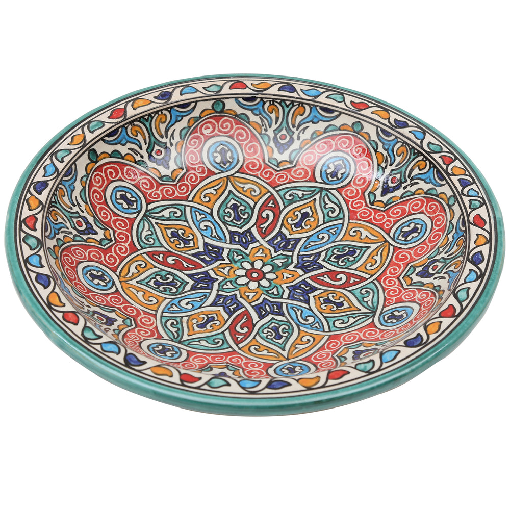 Bol en céramique peint à la main, originaire du Maroc, orné de motifs turquoise, rouges, orange et bleus