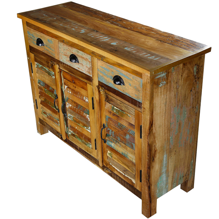 Buffet haut en bois massif de style vintage avec tiroirs et portes pour le salon