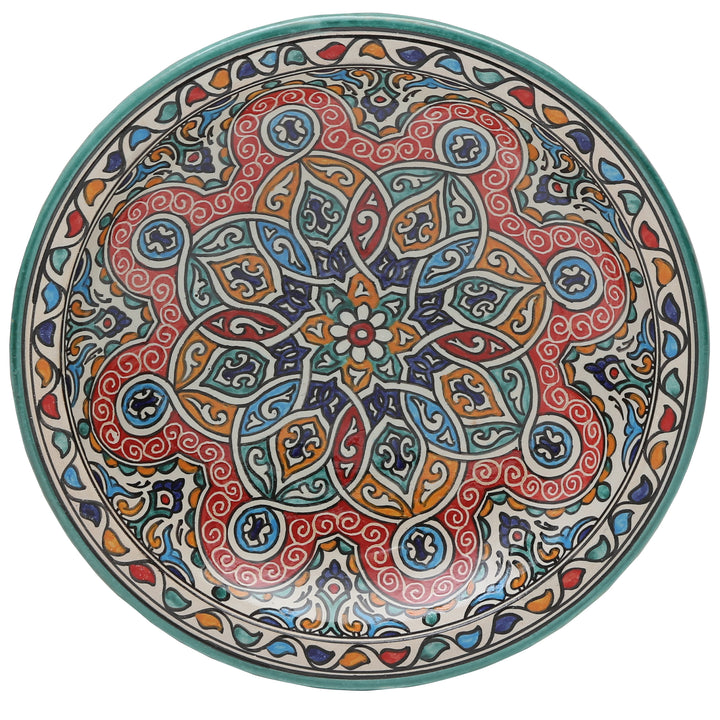 Grand plat en céramique marocain de Fès, peint à la main et émaillé, Ø 35 cm