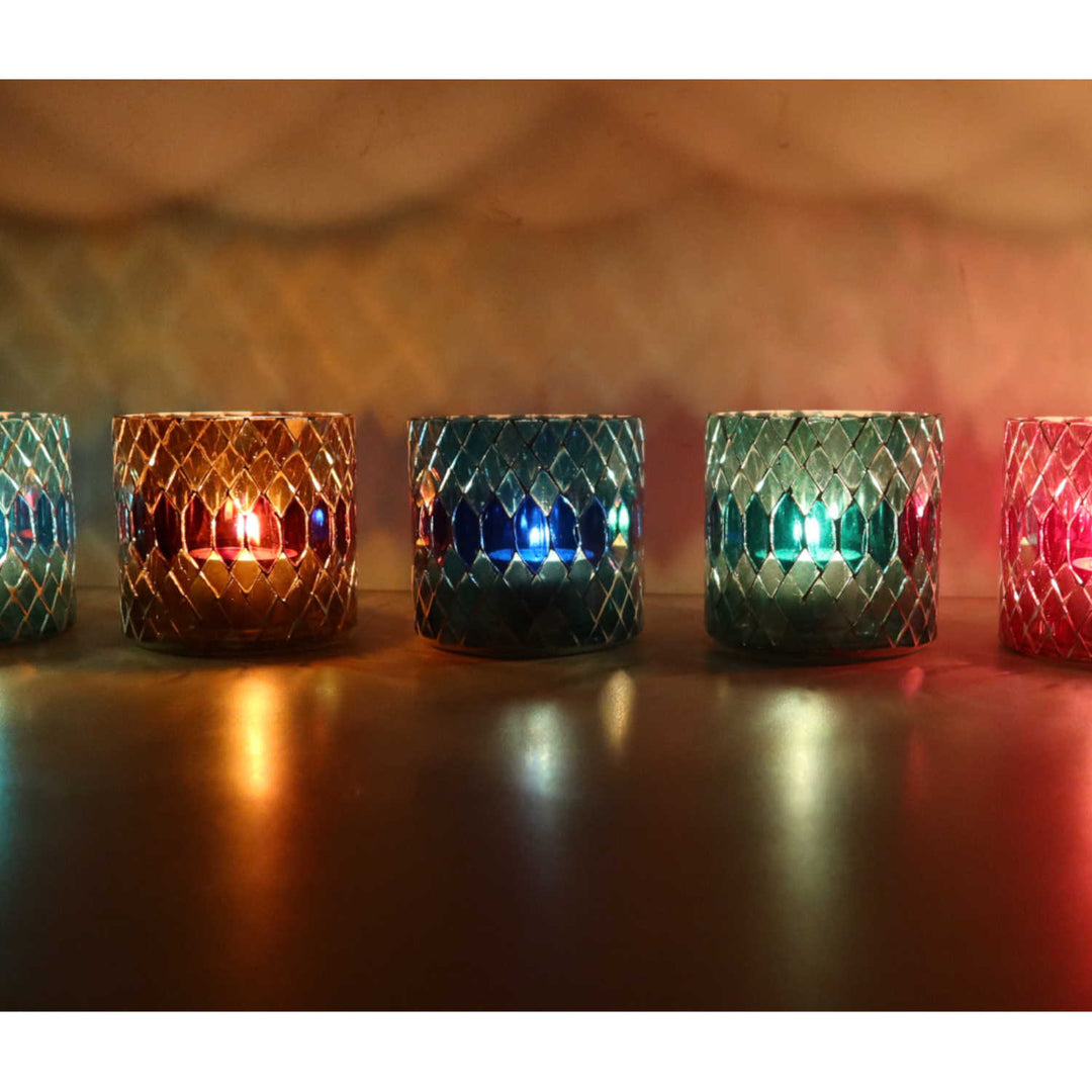 Lot de 5 photophores marocains en mosaïque Rayan S