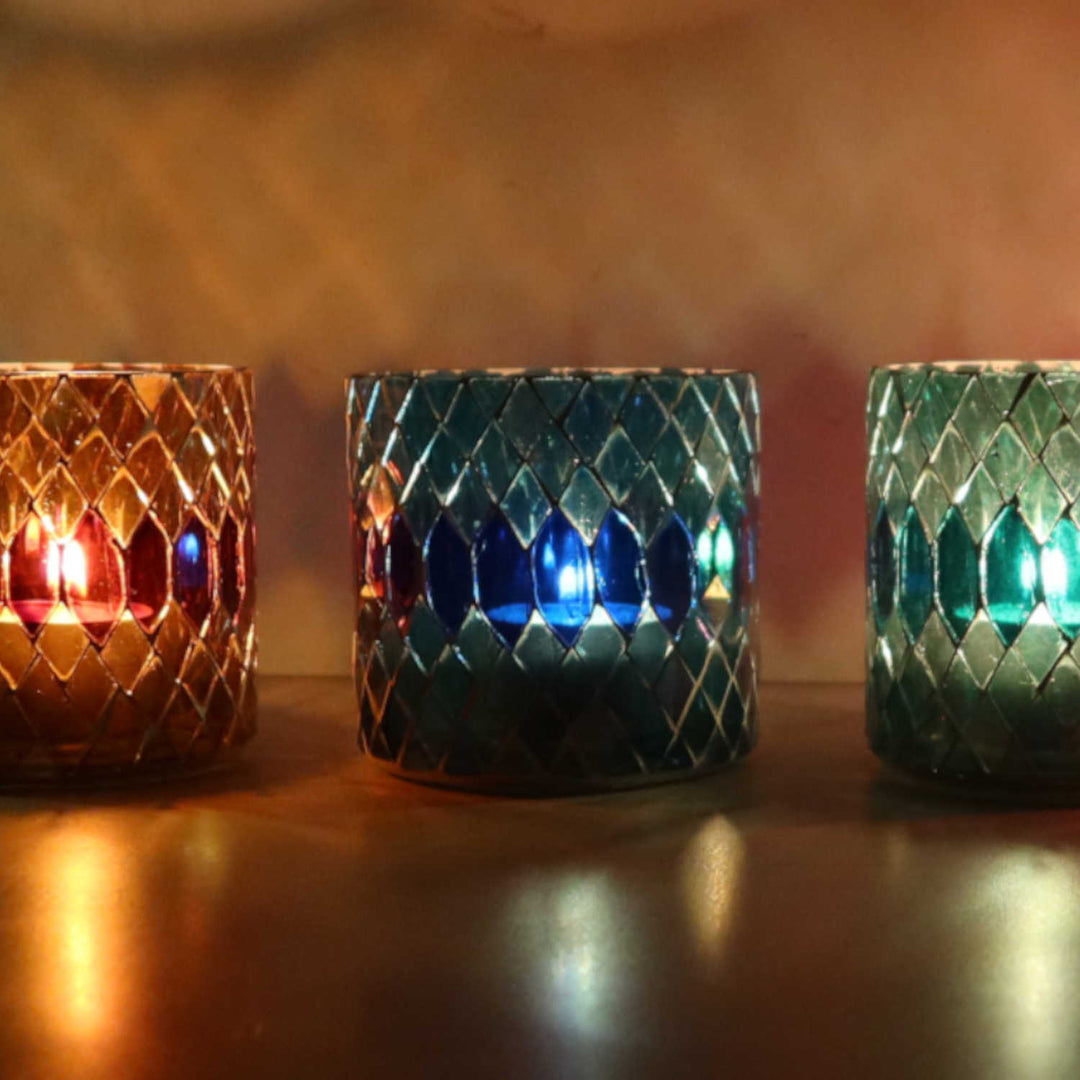 Lot de 5 photophores marocains en mosaïque Rayan S