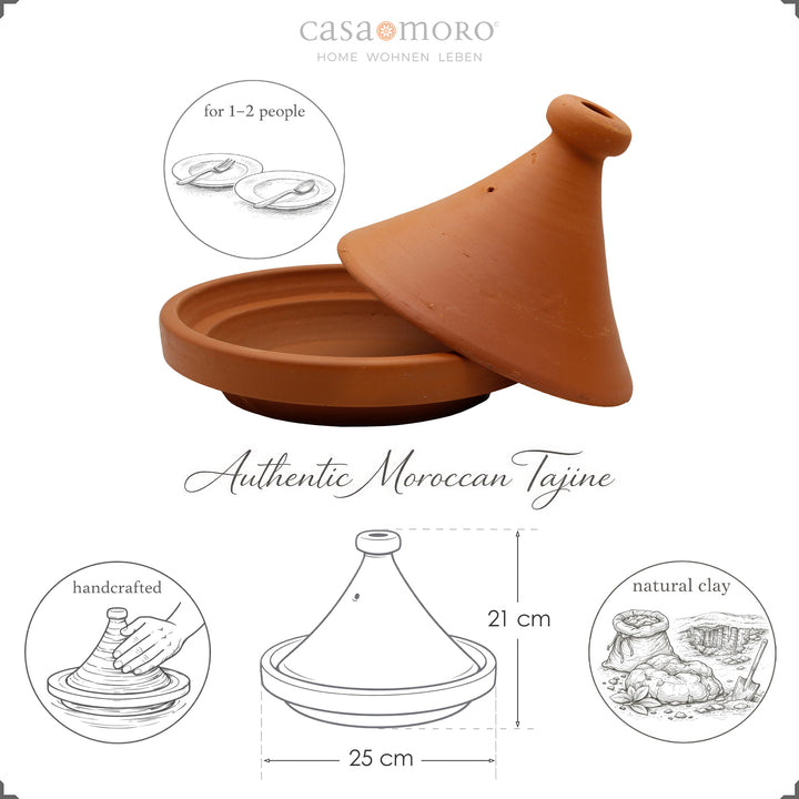 Tajine du Maroc 25 cm pour 1-2 personnes, fait main et argile naturelle