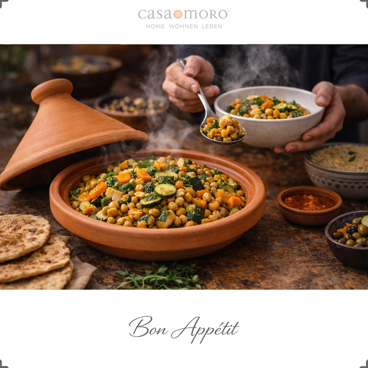 Non émaillé Tajine du Maroc 30 cm avec recette végétarienne et épice aromatique