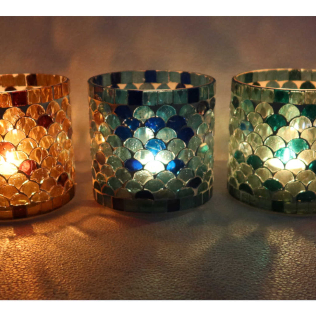 Photophore mosaïque orientale Athènes, lot de 5