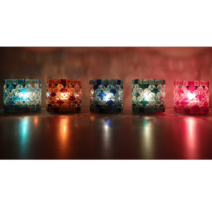 Photophore mosaïque orientale Athènes, lot de 5