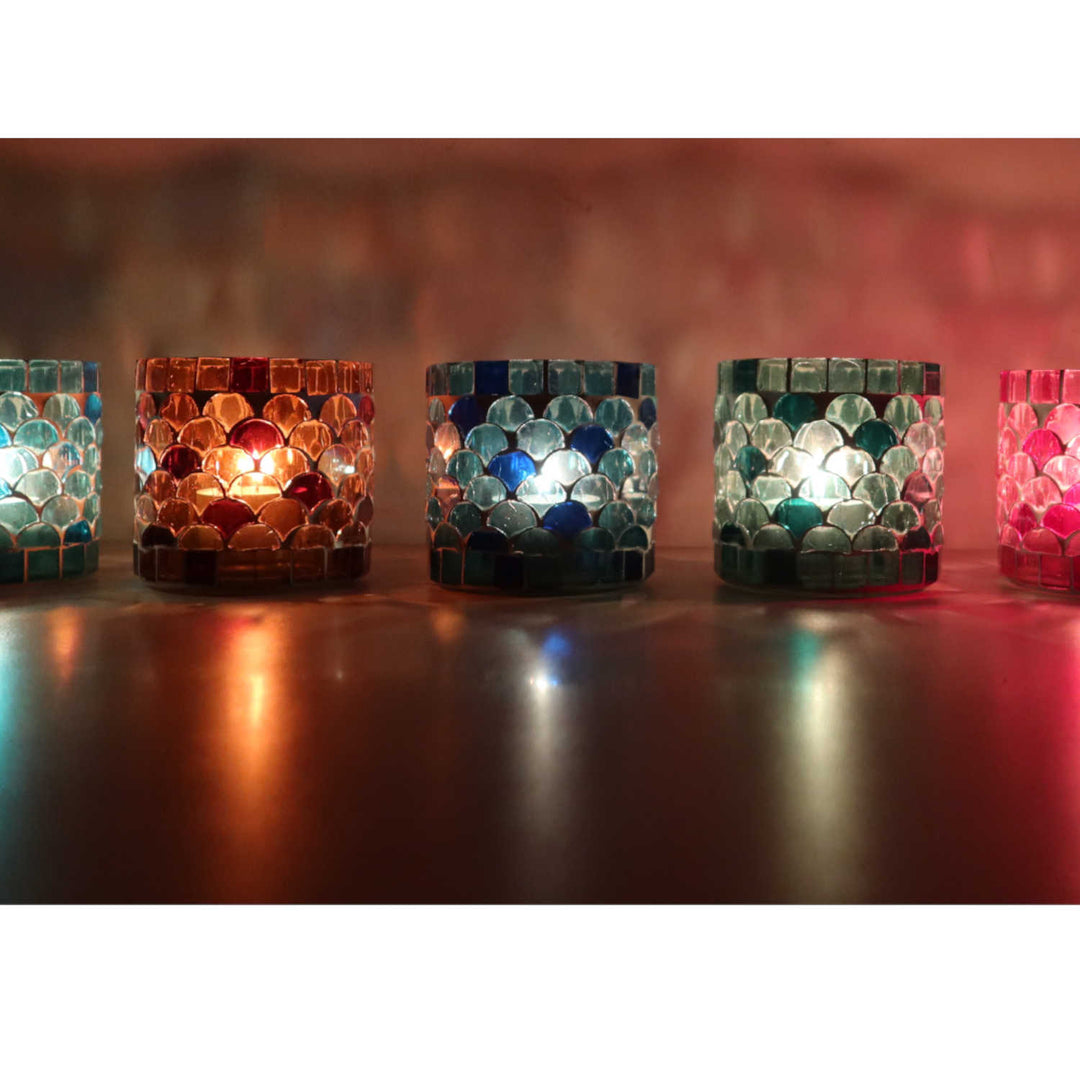 Photophore mosaïque orientale Athènes, lot de 5