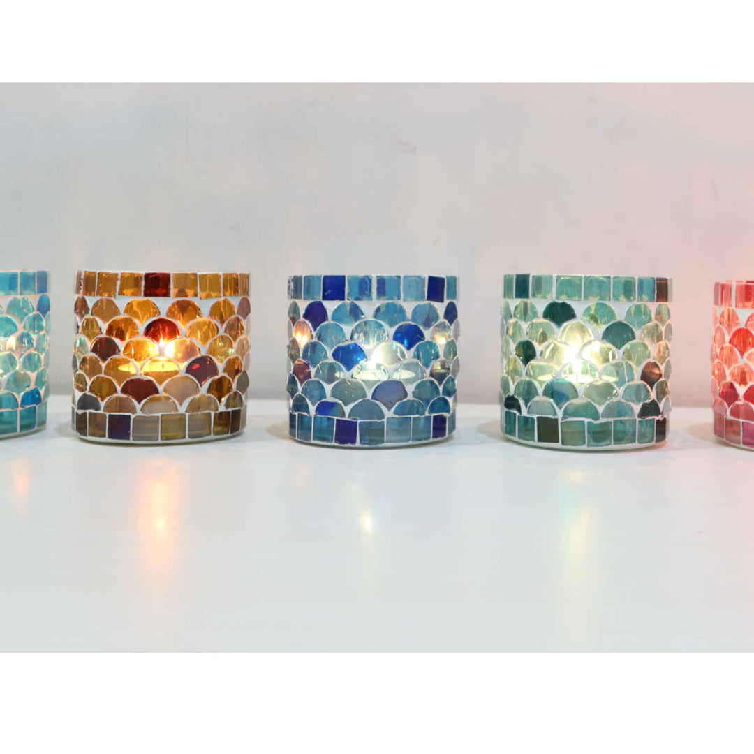 Photophore mosaïque orientale Athènes, lot de 5
