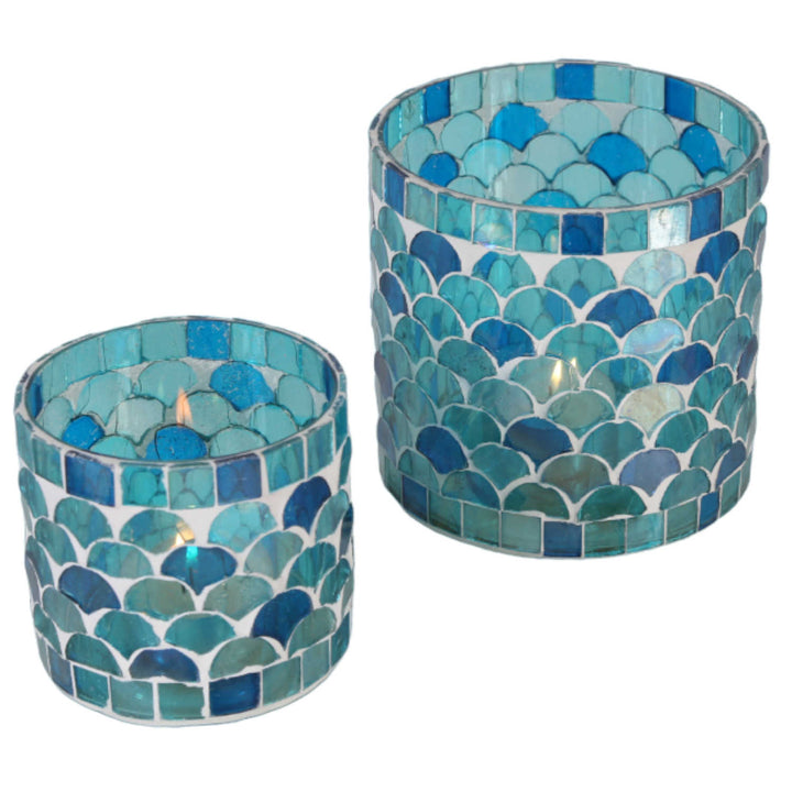 Photophore marocain en mosaïque Rayan bleu clair
