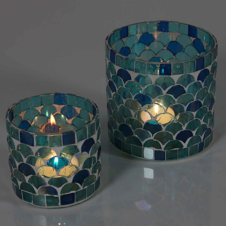 Photophore mosaïque orientale Athènes bleu clair