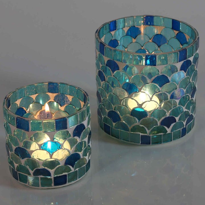 Photophore marocain en mosaïque Rayan bleu clair