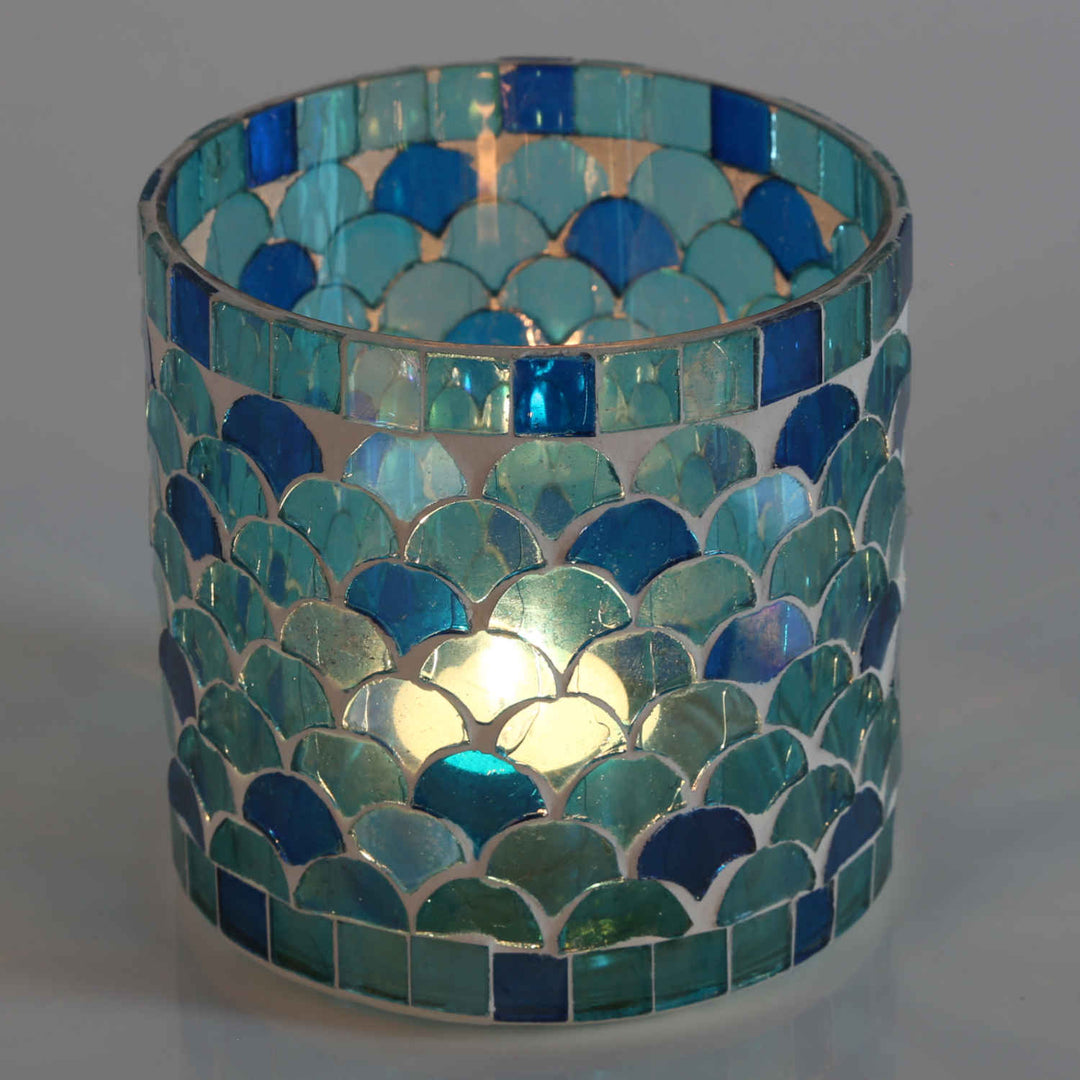 Photophore mosaïque orientale Athènes bleu clair