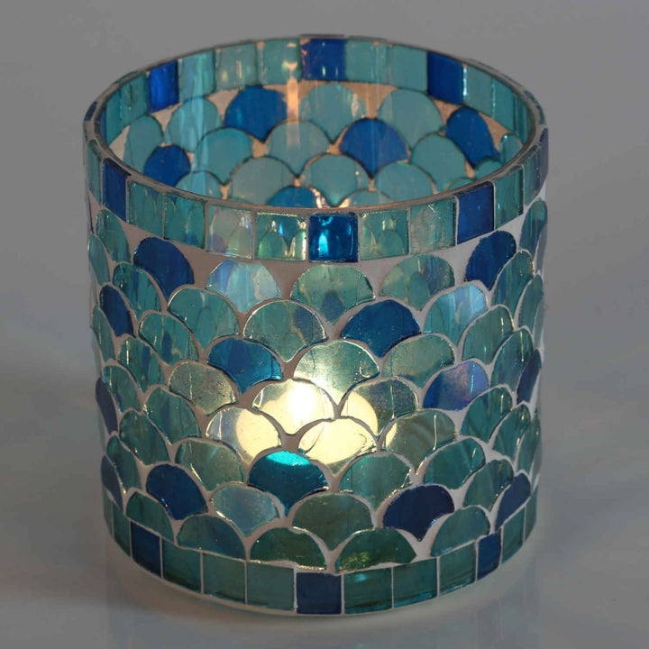 Photophore marocain en mosaïque Rayan bleu clair