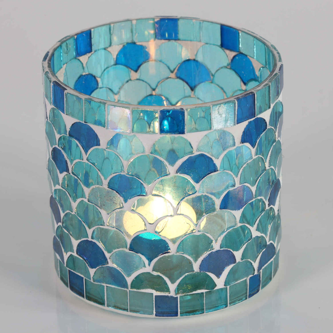 Photophore mosaïque orientale Athènes bleu clair