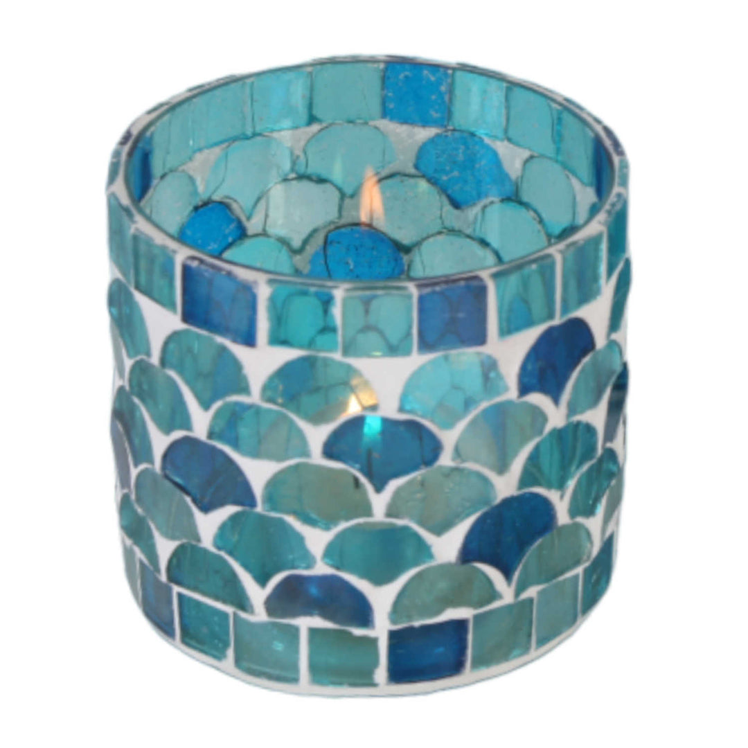 Photophore marocain en mosaïque Rayan bleu clair