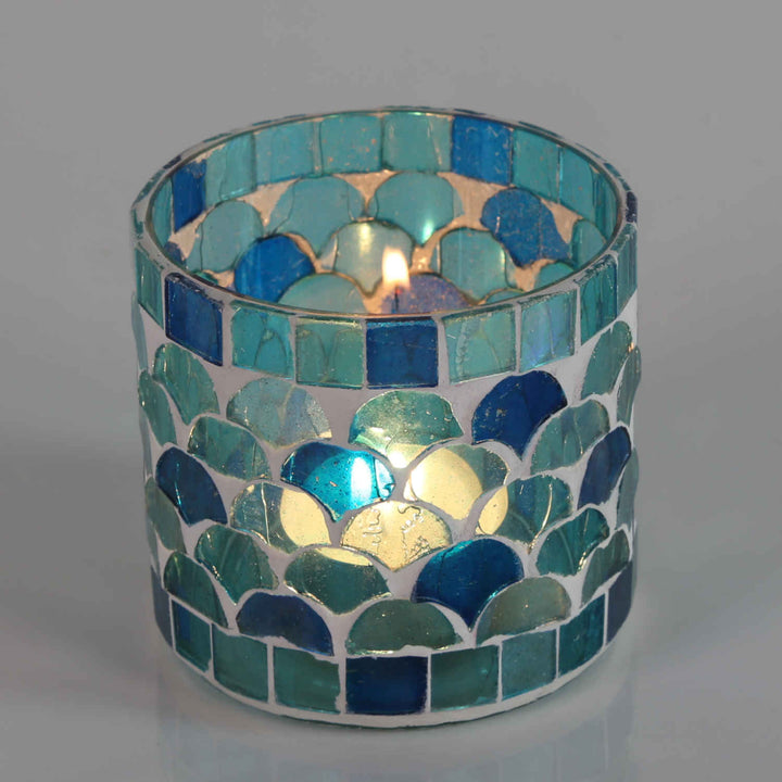 Photophore marocain en mosaïque Rayan bleu clair