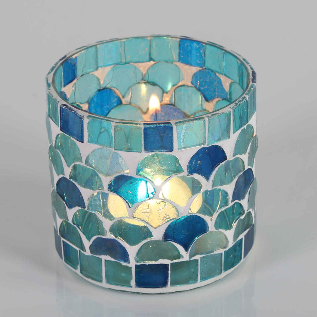 Photophore mosaïque orientale Athènes bleu clair