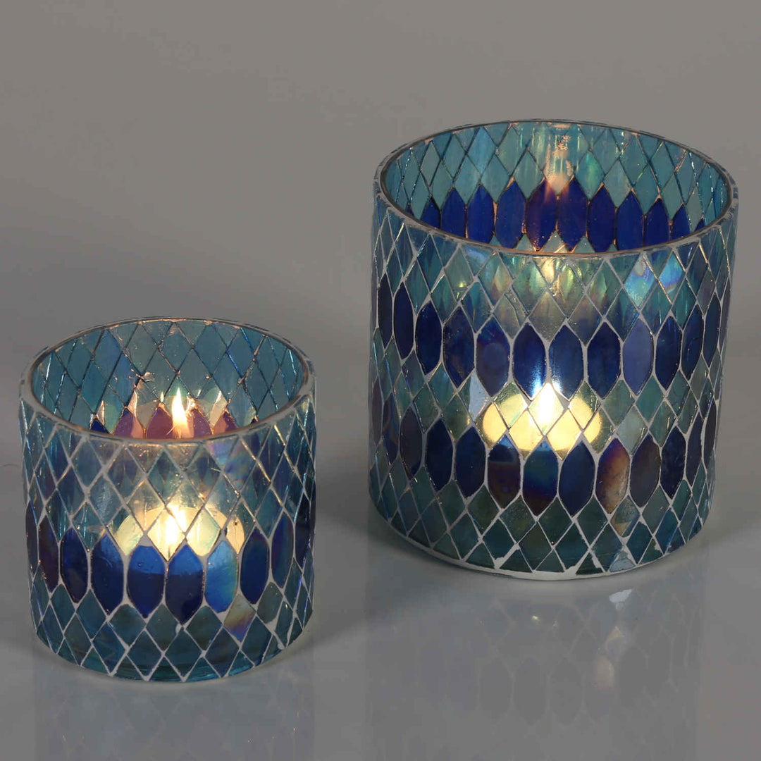 Photophore marocain en mosaïque Rayan bleu foncé