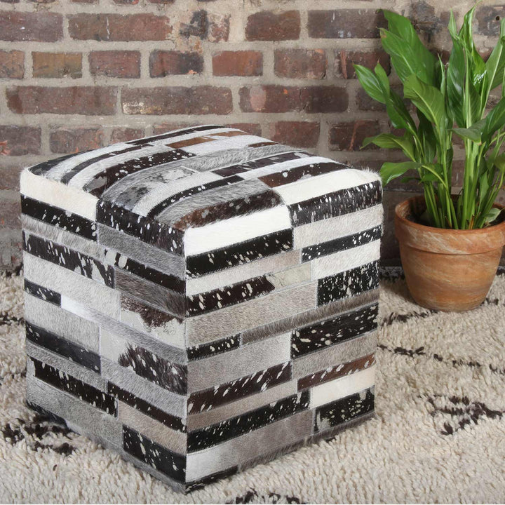 Pouf en patchwork de fourrure Rinara
