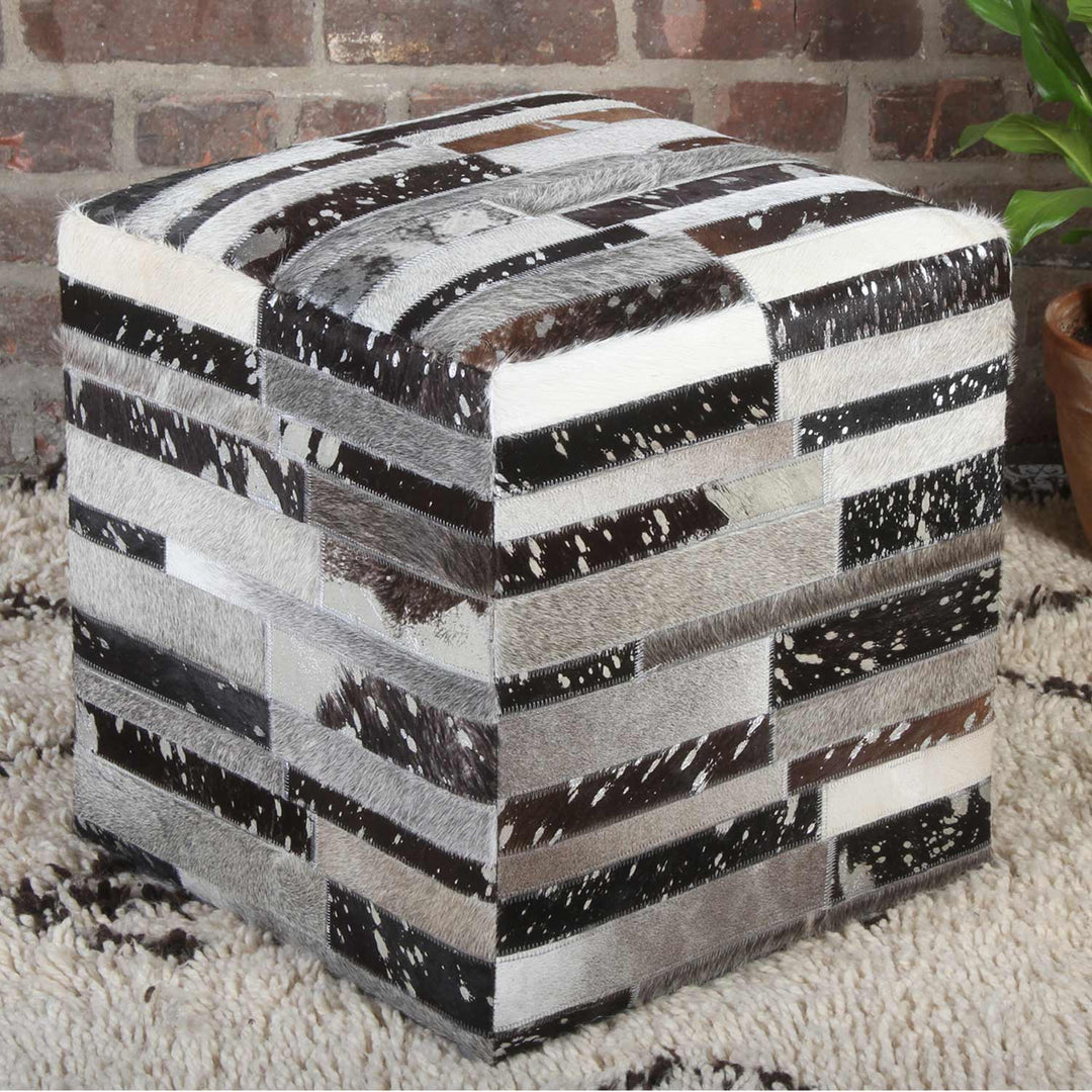 Pouf en patchwork de fourrure Rinara