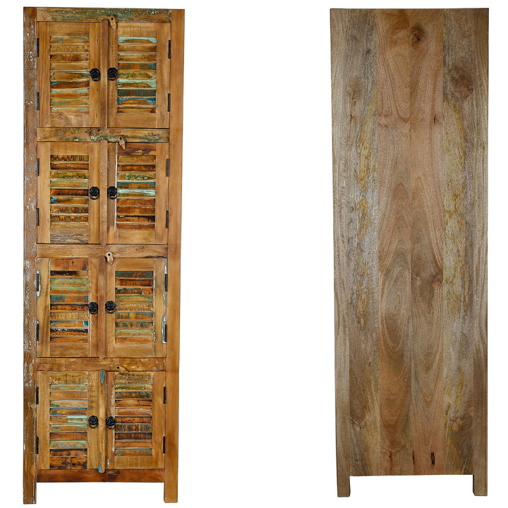 Armoire en bois massif et en bois de récupération de style vintage, vues avant et arrière illustrées