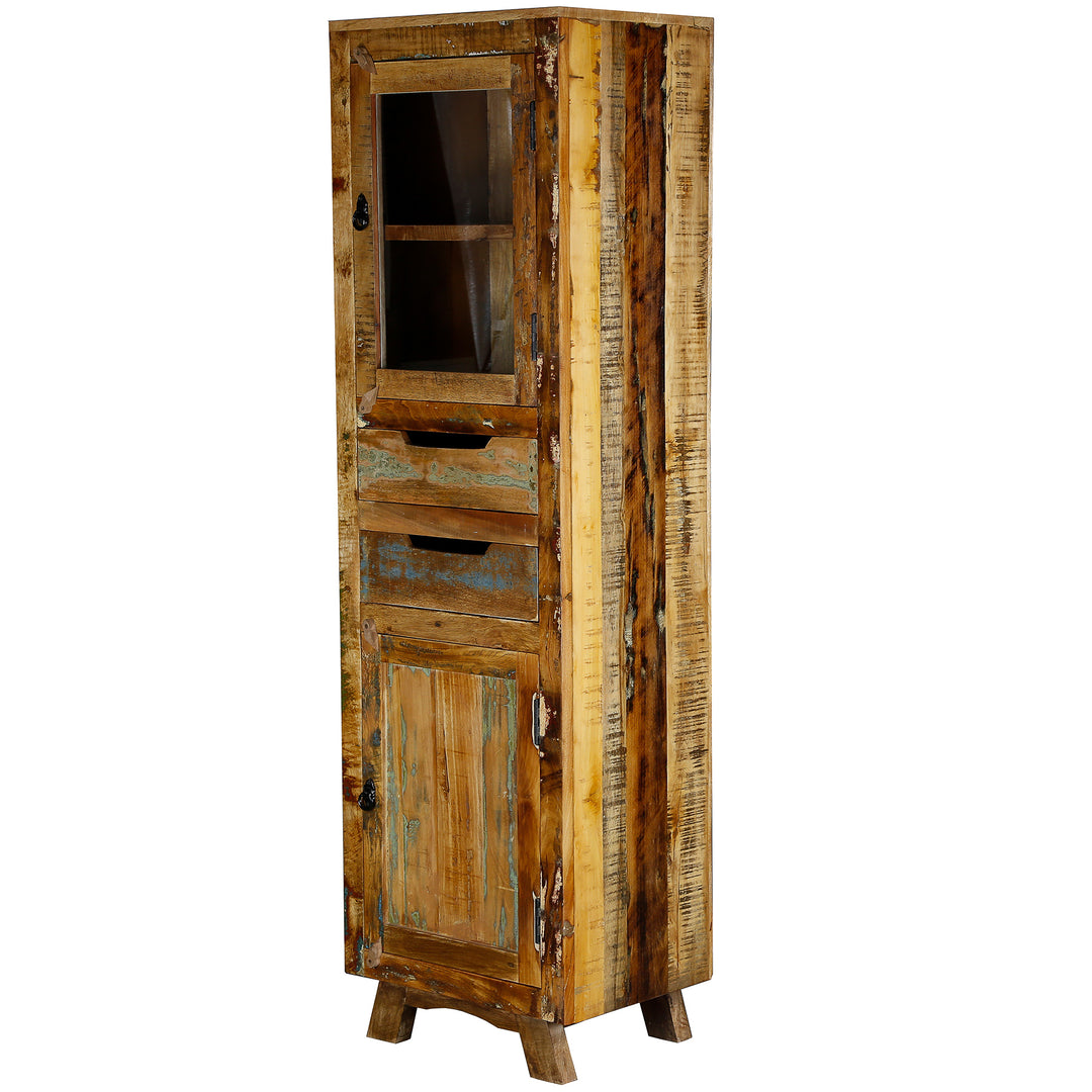 Armoire en bois massif et bois de récupération avec tiroir et portes de style vintage, pour salon ou couloir