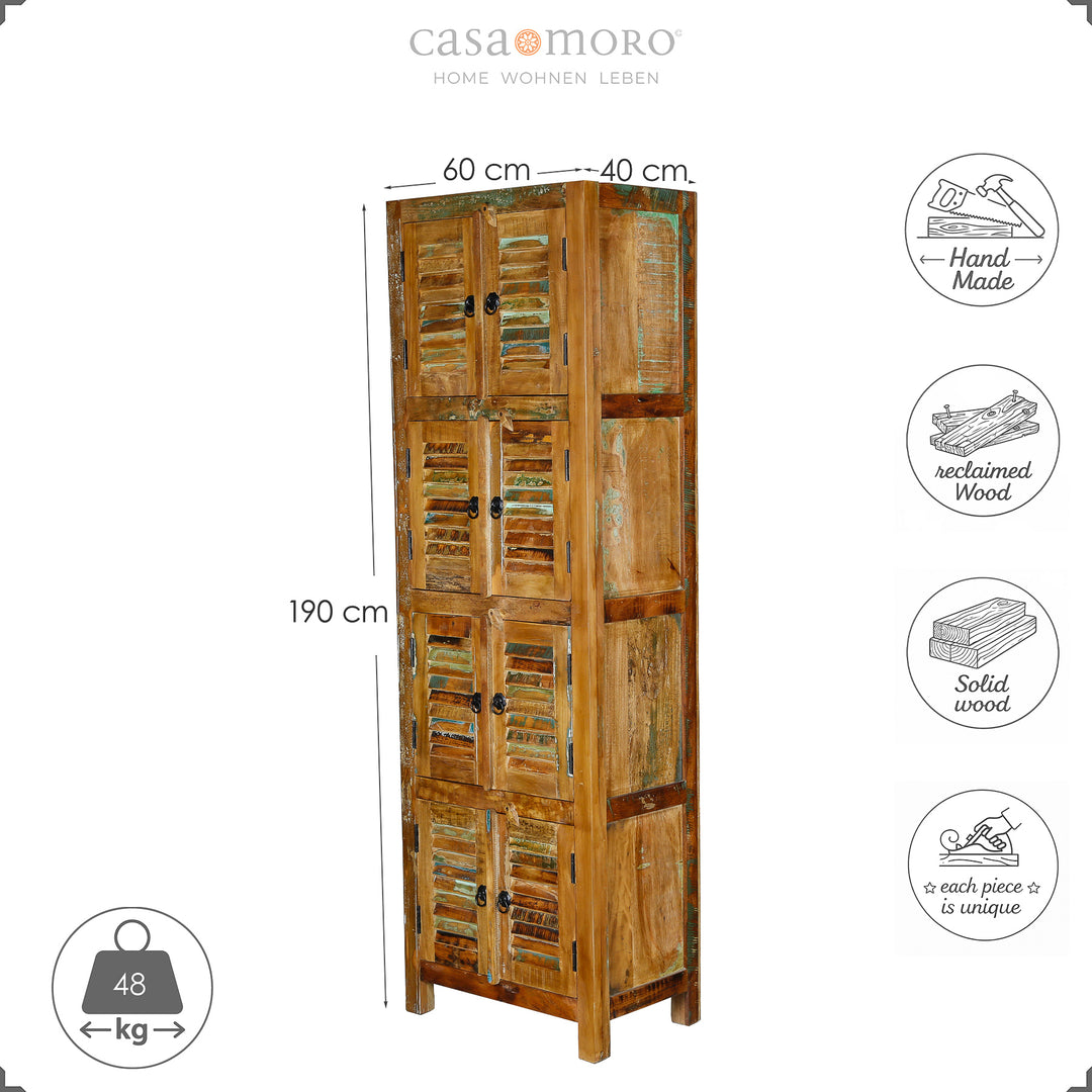 Armoire étroite en bois massif et bois de récupération de style vintage, hauteur 190 cm, largeur 60 cm