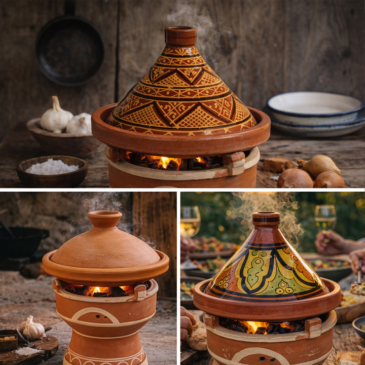 Tajine sur réchaud en argile mejmar pour charbon de bois, grill de table marocain avec Tagine Variantes de style marocain