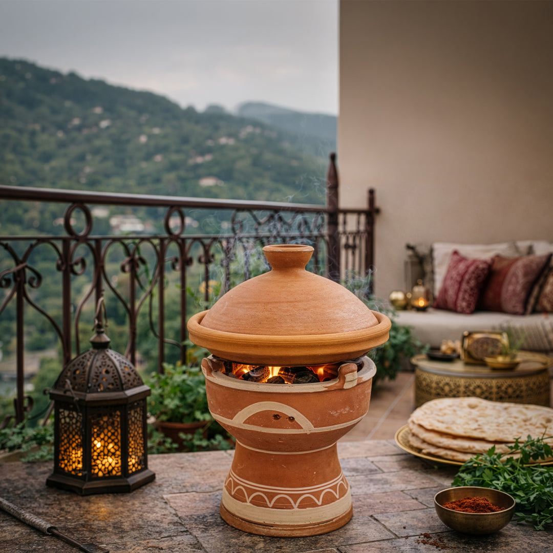 Réchaud en argile Mejmar pour charbon de bois, grill de table marocain pour Tajine sur terrasse de style marocain