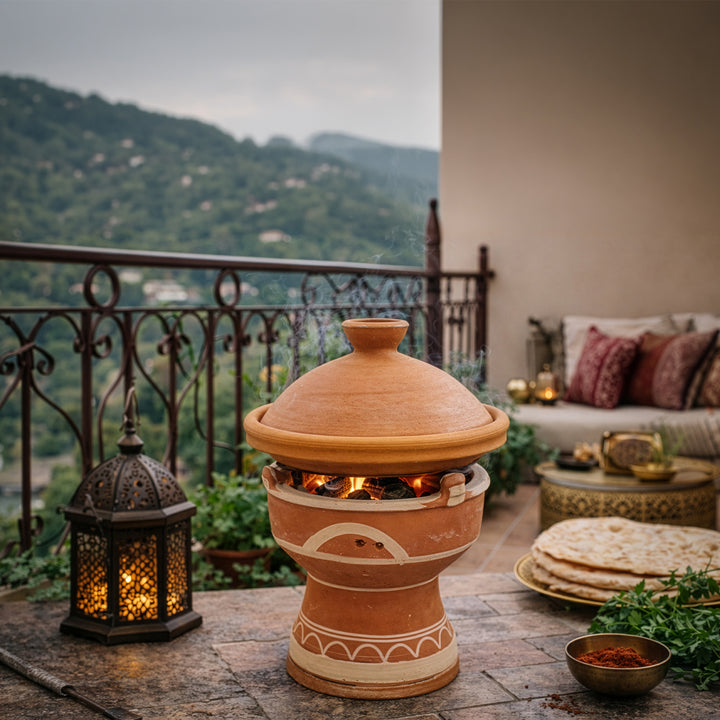 Réchaud en argile Mejmar pour charbon de bois, grill de table marocain pour Tajine sur terrasse de style marocain
