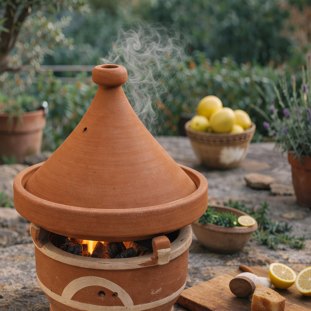 Réchaud en argile Mejmar pour charbon de bois, marocain Tajine Grill de table avec braises ouvertes à l'extérieur
