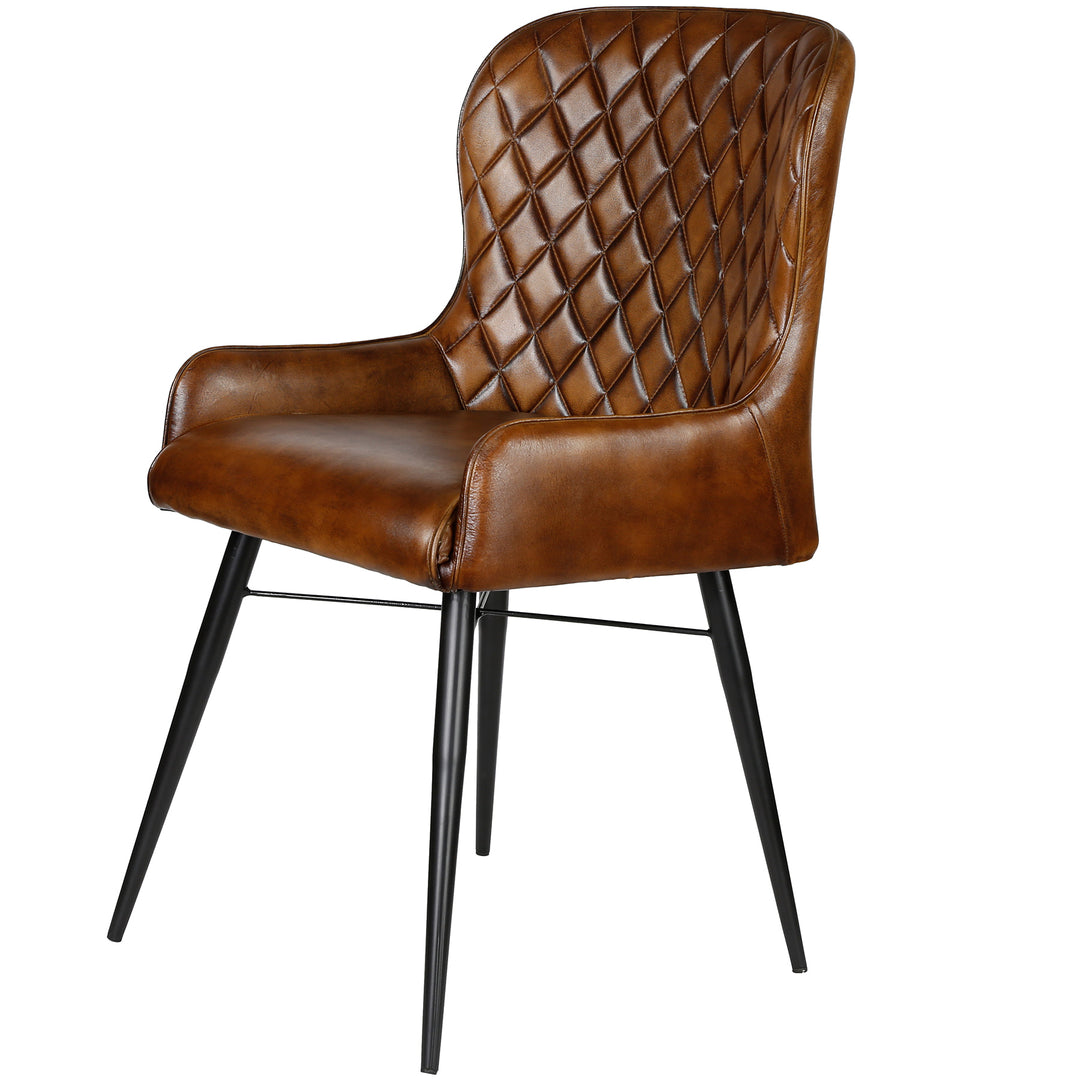 Freigestellter Polsterstuhl aus Leder, Antikbraun, mit Metallgestell