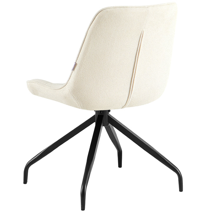 Rückansicht des Polsterstuhls 360° drehbar in Beige mit schwarzem Metallgestell – elegante Rückenlehne mit feiner Struktur und klarer Linienführung