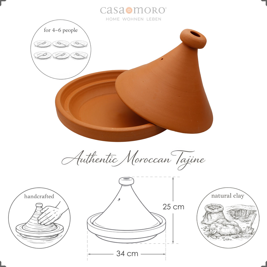 Tajine du Maroc 34 cm pour 4-6 personnes, fait main et naturel