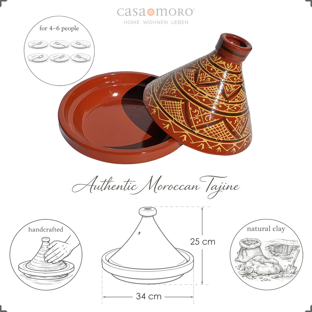 Marocain glacé Tajine en argile avec motif au henné, marmite pour 4-6 personnes