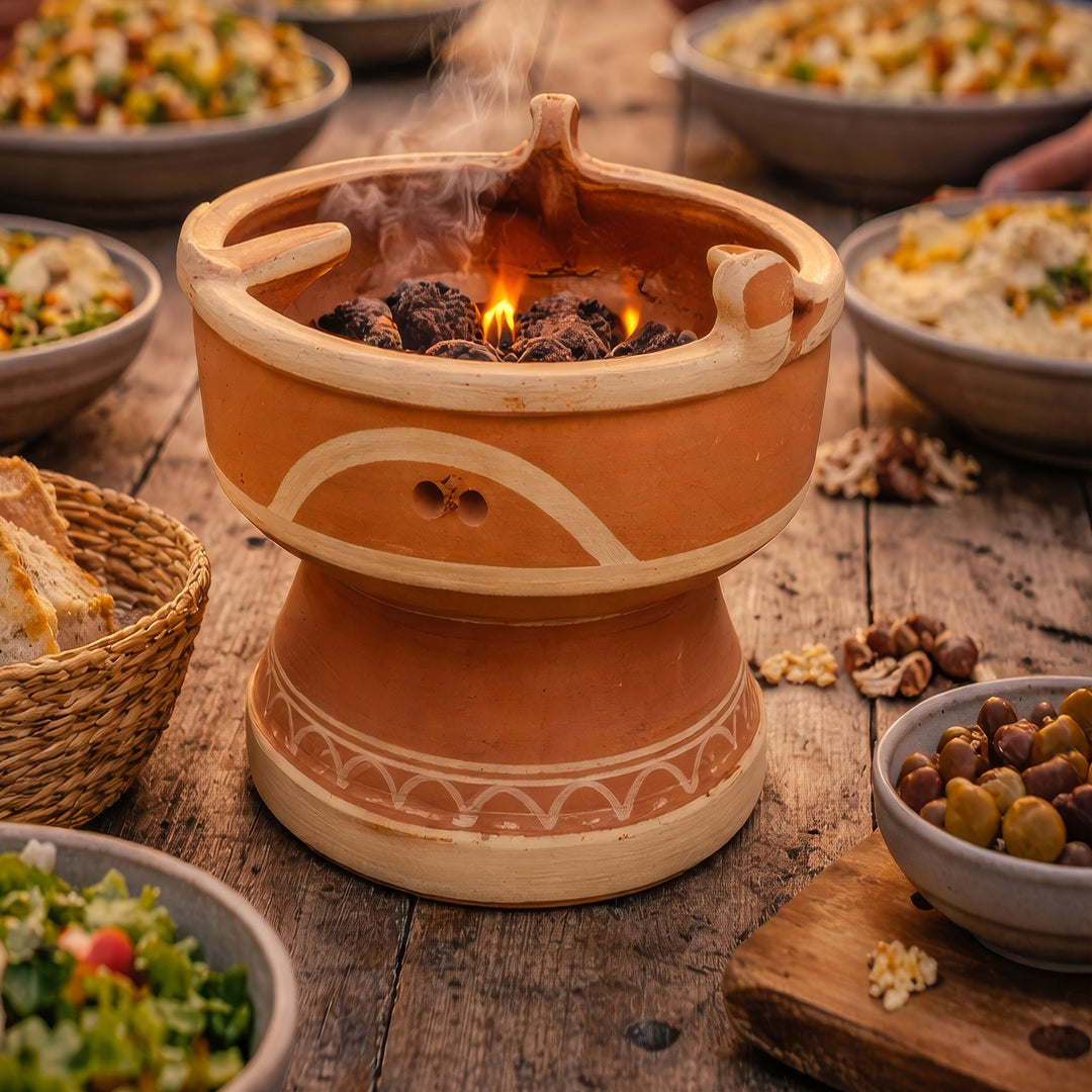 Réchaud en argile Mejmar pour charbon de bois, grill de table marocain avec braises ouvertes sans Tajine
