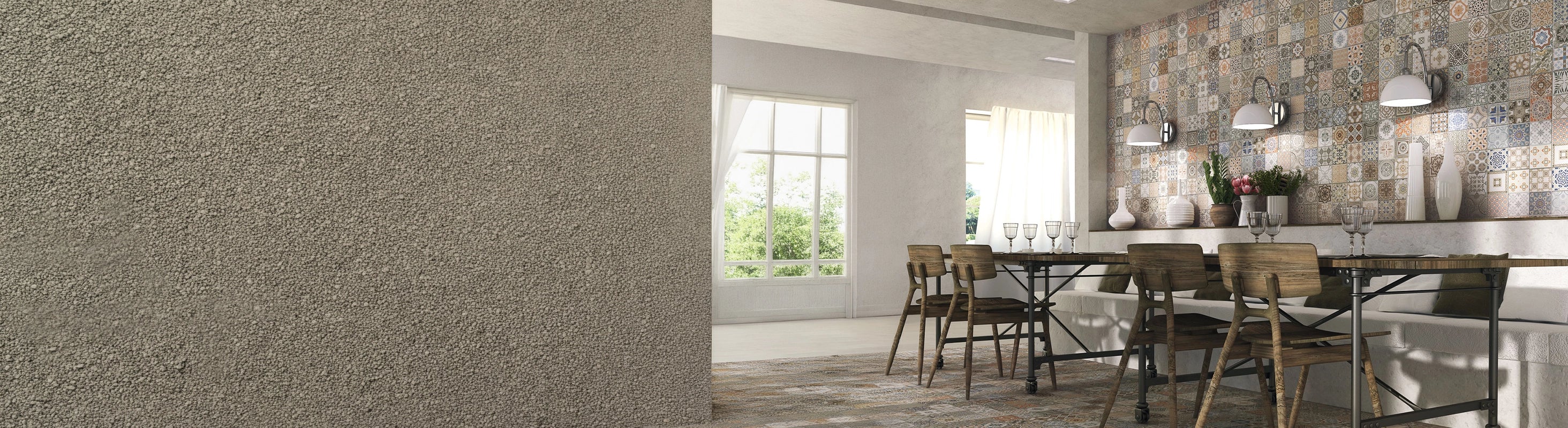 Carrelage mural – Fliesen mit Patchwork-Muster im Essbereich – mediterrane Keramikfliesen für Küche, Bad und stilvolle Raumgestaltung
